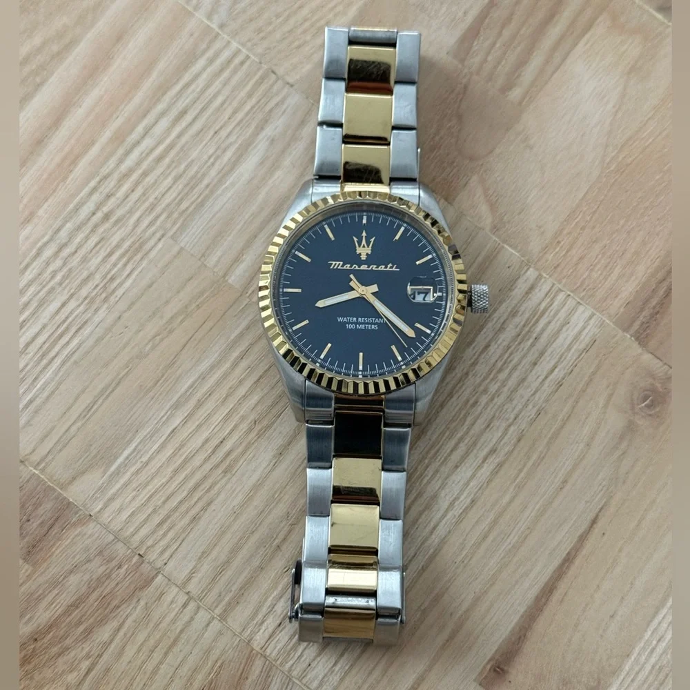Maserati Presidential Style Men’s Watch Blue Dial Two-Tone Bracelet Case Date